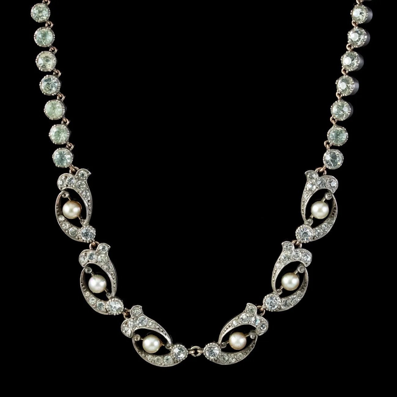 Antique Edwardian Paste Pearl Riviere Necklace Silver Circa 1905
