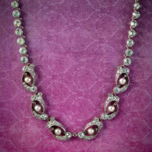 Antique Edwardian Paste Pearl Riviere Necklace Silver Circa 1905