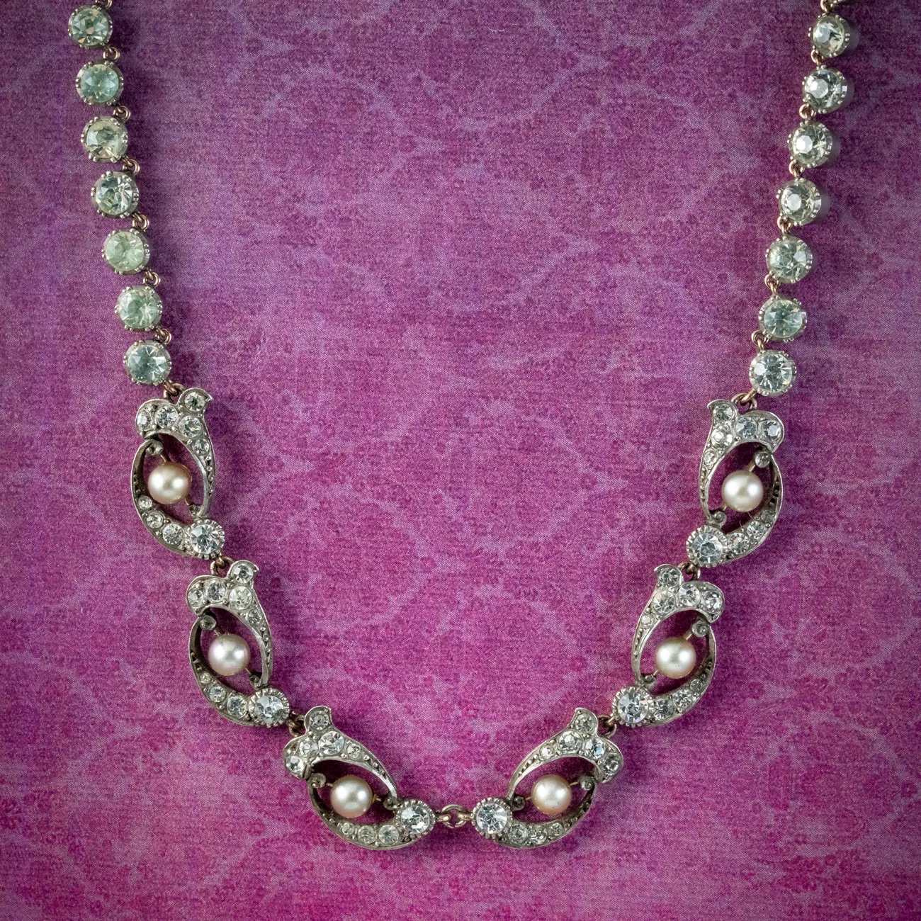 Antique Edwardian Paste Pearl Riviere Necklace Silver Circa 1905