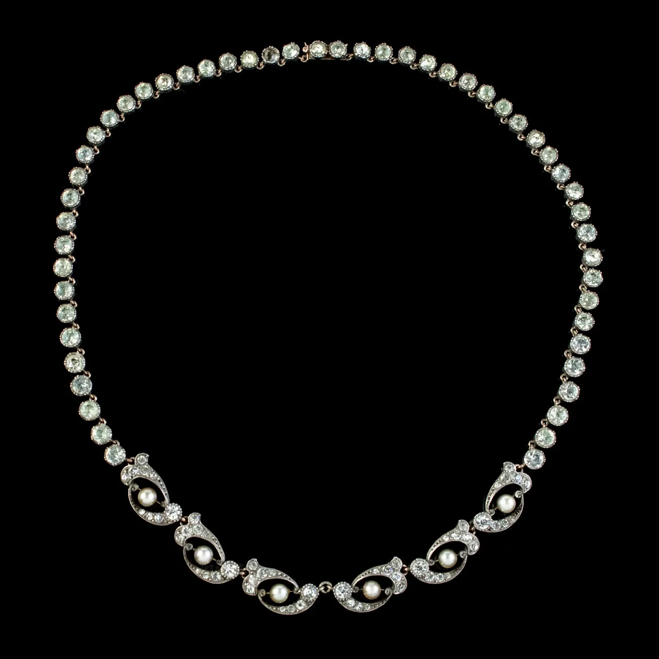 Antique Edwardian Paste Pearl Riviere Necklace Silver Circa 1905