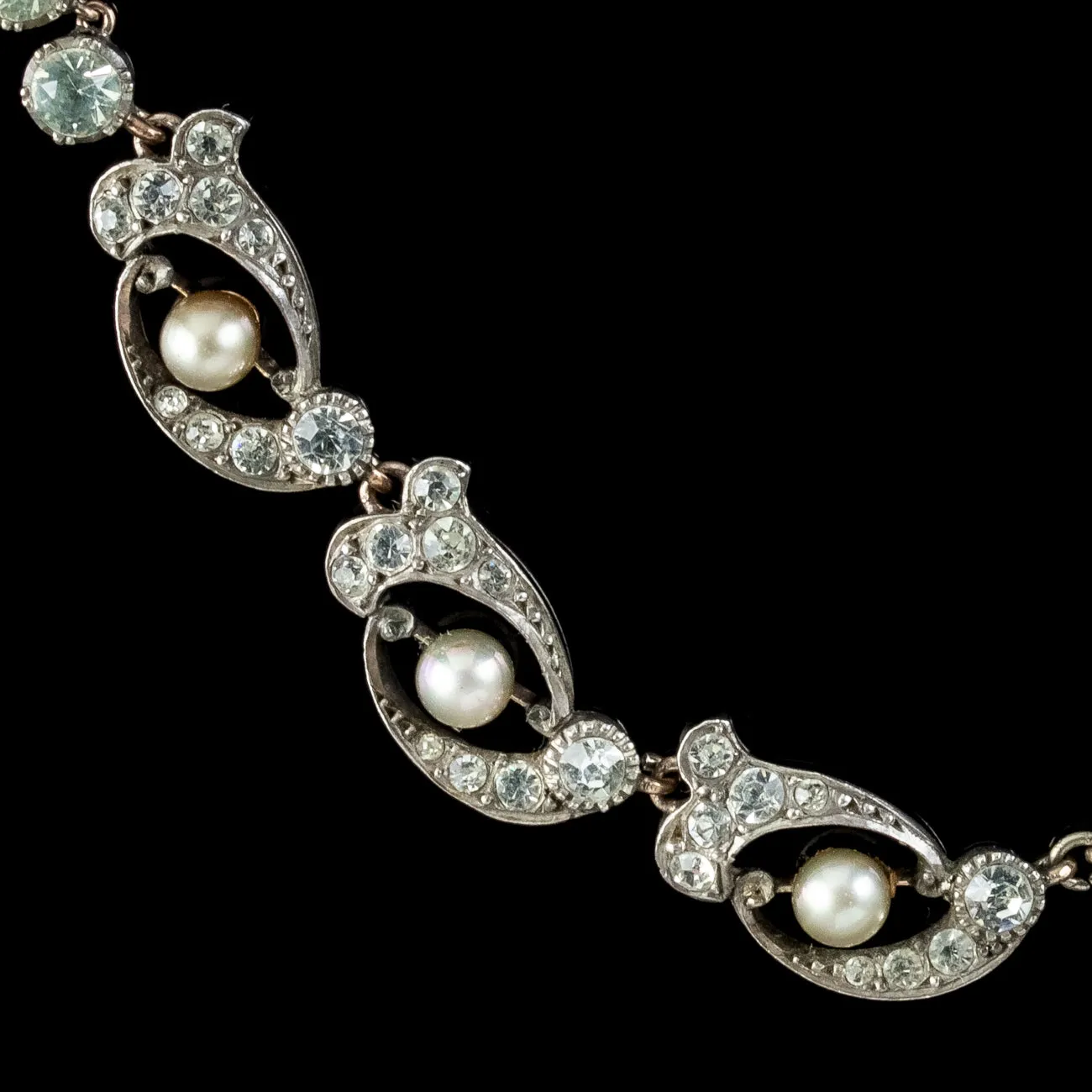 Antique Edwardian Paste Pearl Riviere Necklace Silver Circa 1905
