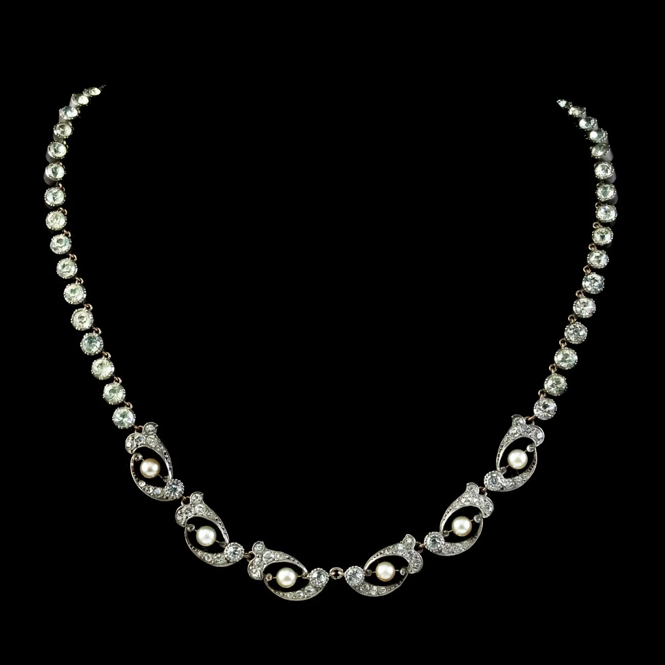 Antique Edwardian Paste Pearl Riviere Necklace Silver Circa 1905