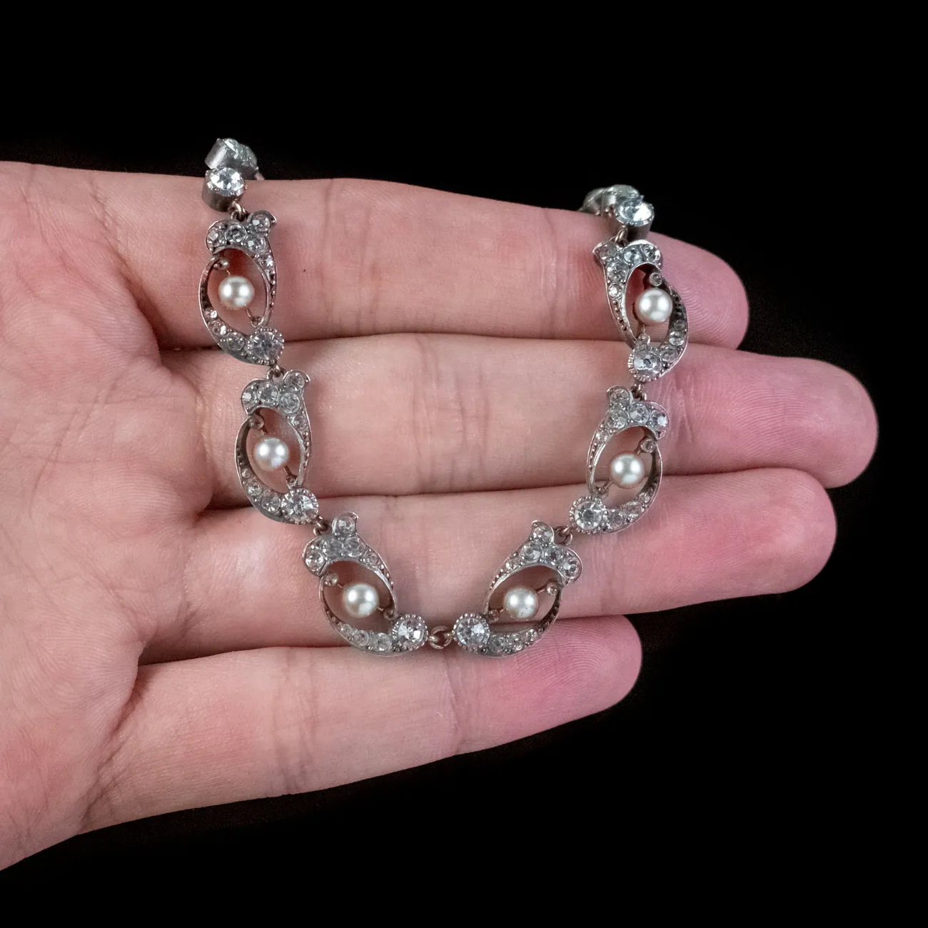 Antique Edwardian Paste Pearl Riviere Necklace Silver Circa 1905