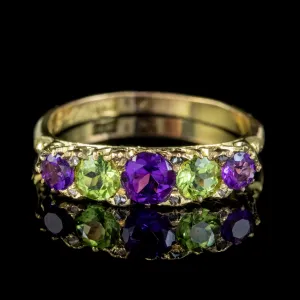 Antique Edwardian Suffragette Ring Amethyst Peridot Diamond 18Ct Gold Circa 1904