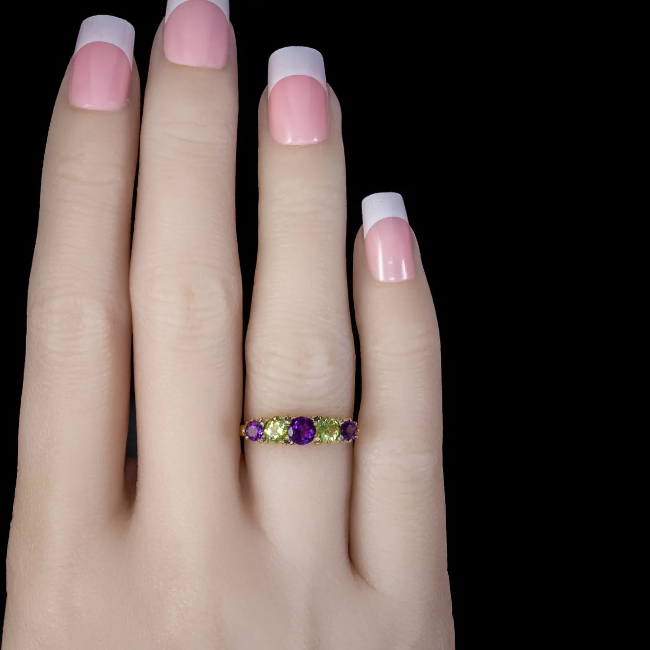 Antique Edwardian Suffragette Ring Amethyst Peridot Diamond 18Ct Gold Circa 1904