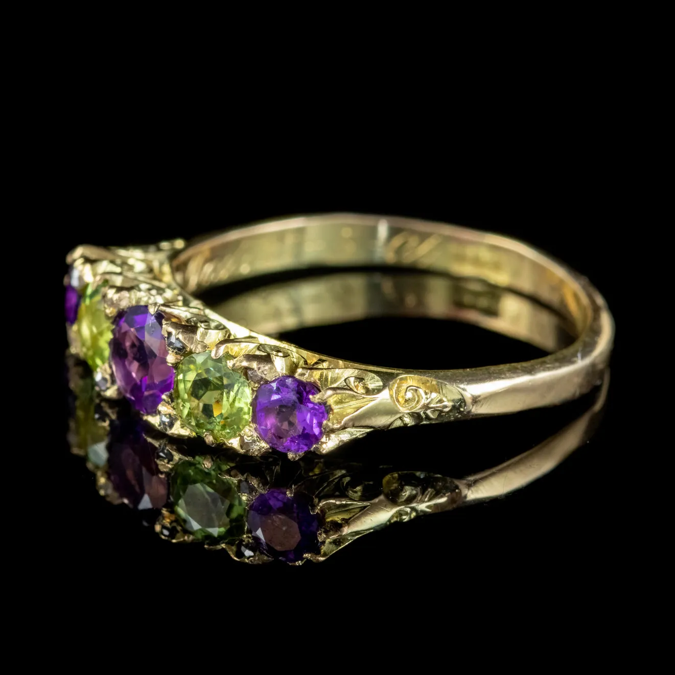 Antique Edwardian Suffragette Ring Amethyst Peridot Diamond 18Ct Gold Circa 1904