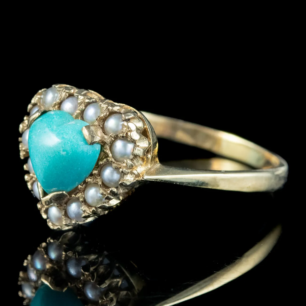 Antique Edwardian Turquoise Pearl Heart Ring
