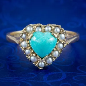 Antique Edwardian Turquoise Pearl Heart Ring