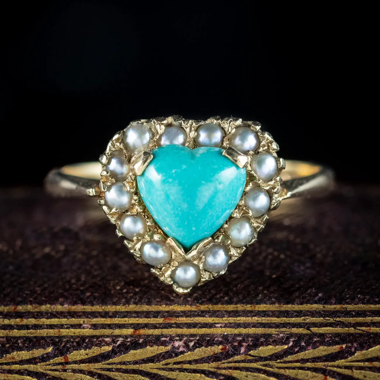 Antique Edwardian Turquoise Pearl Heart Ring