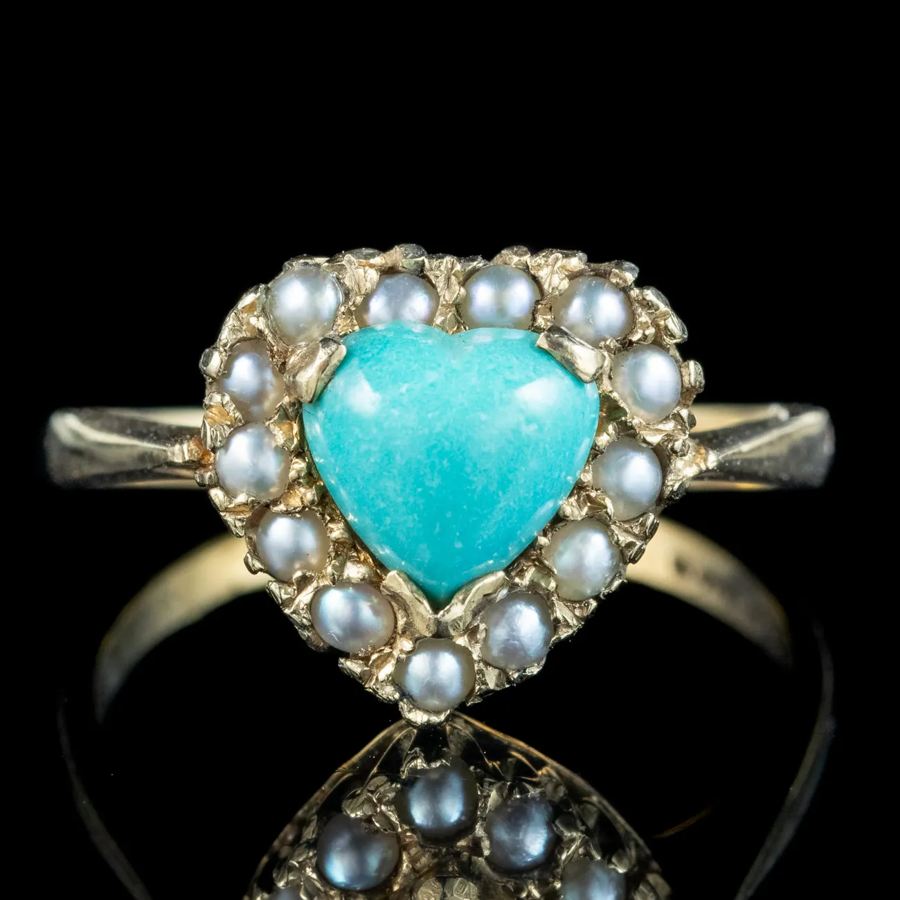 Antique Edwardian Turquoise Pearl Heart Ring