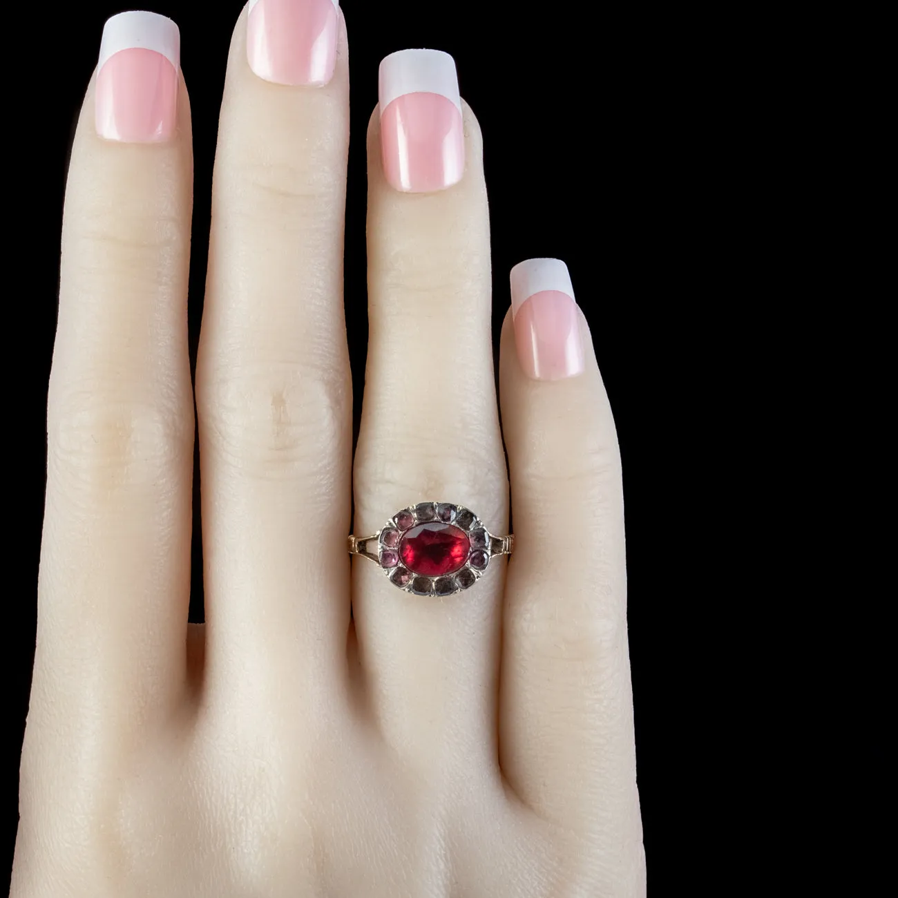 Antique Georgian Flat Cut Garnet Cluster Ring 2ct Of Garnet