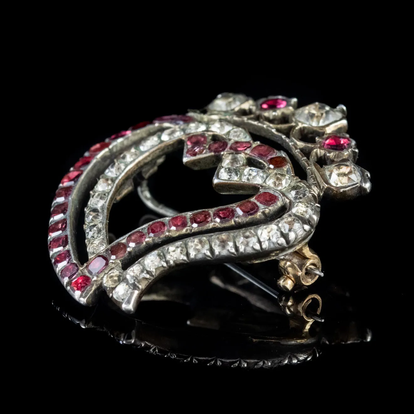 Antique Georgian Flat Cut Garnet Paste Luckenbooth Witches Heart Brooch Silver Circa 1800