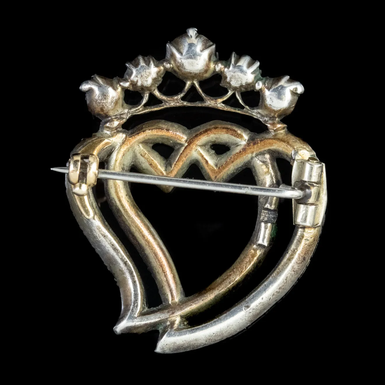 Antique Georgian Flat Cut Garnet Paste Luckenbooth Witches Heart Brooch Silver Circa 1800