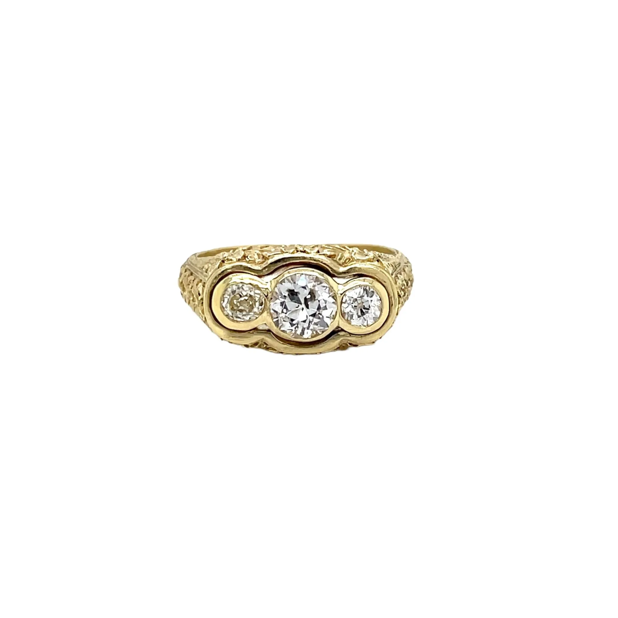 Antique Three Stones  Engraved Ring