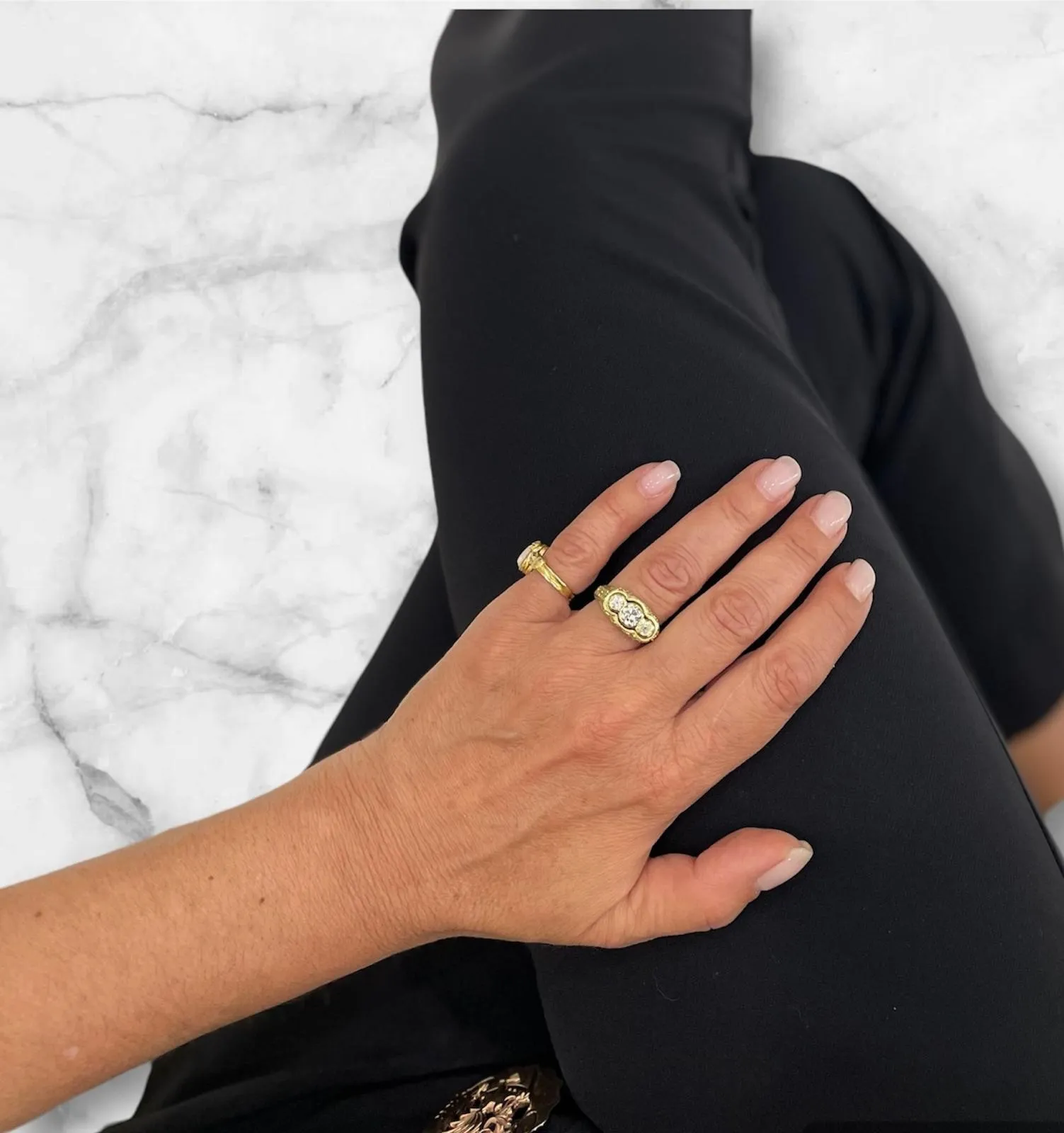 Antique Three Stones  Engraved Ring