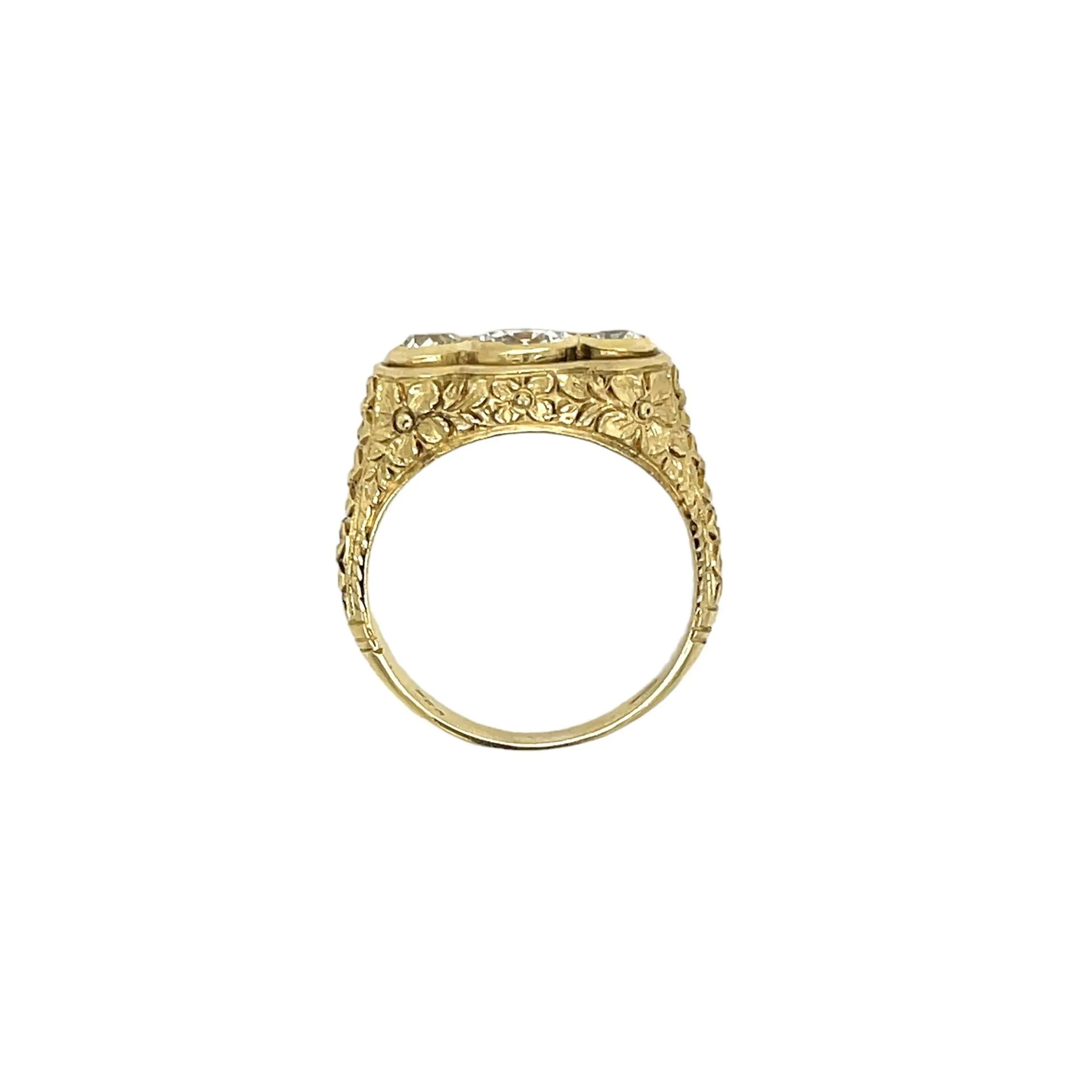 Antique Three Stones  Engraved Ring