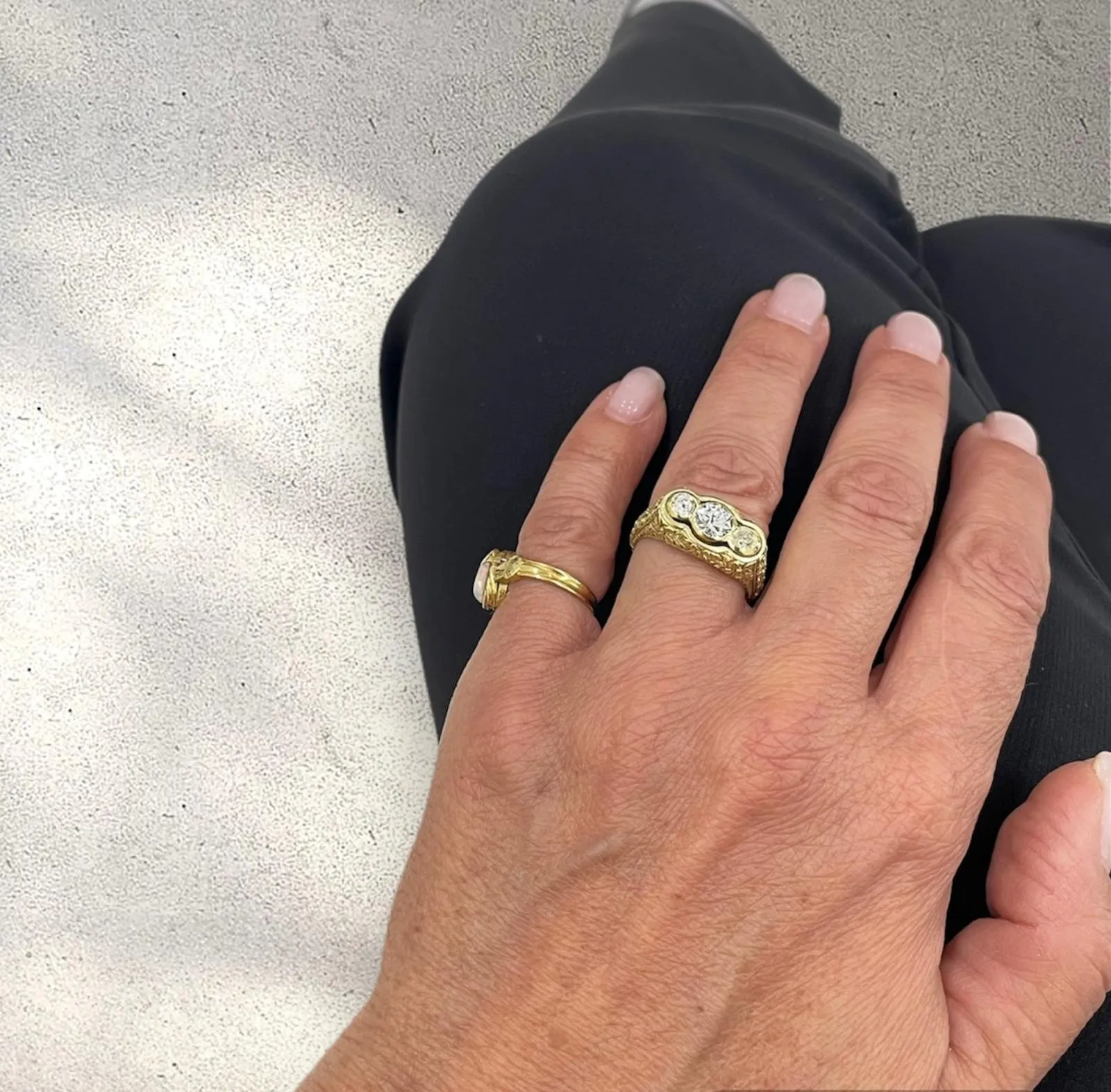 Antique Three Stones  Engraved Ring