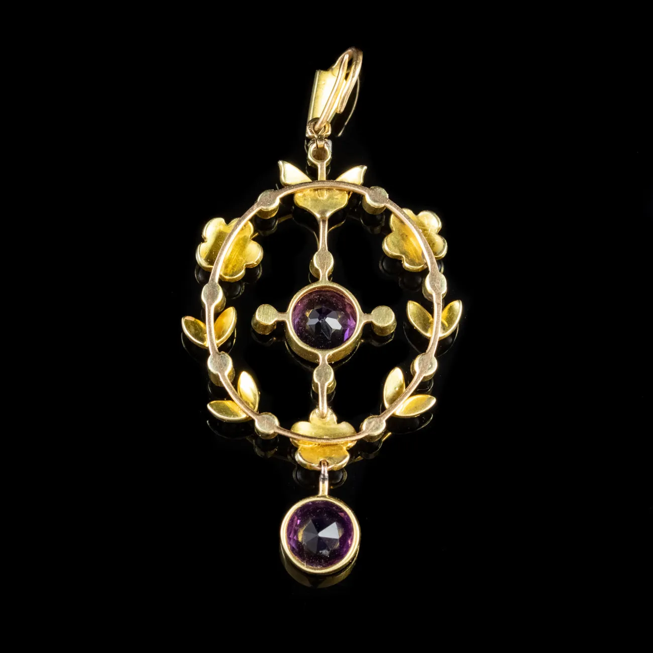 Antique Victorian Amethyst Pearl Pendant 18Ct Gold Circa 1890