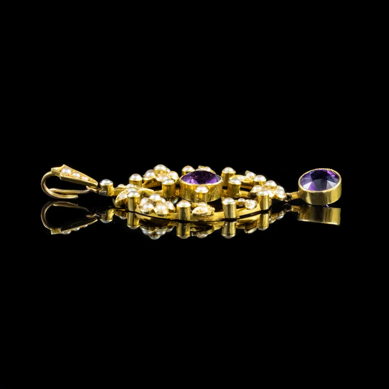 Antique Victorian Amethyst Pearl Pendant 18Ct Gold Circa 1890