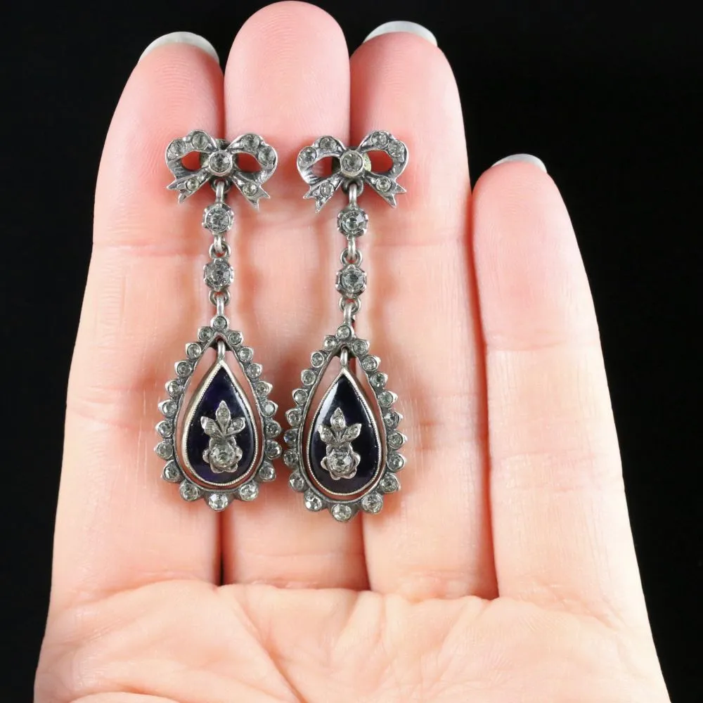 Antique Victorian Blue Enamel Paste Earrings Circa 1890