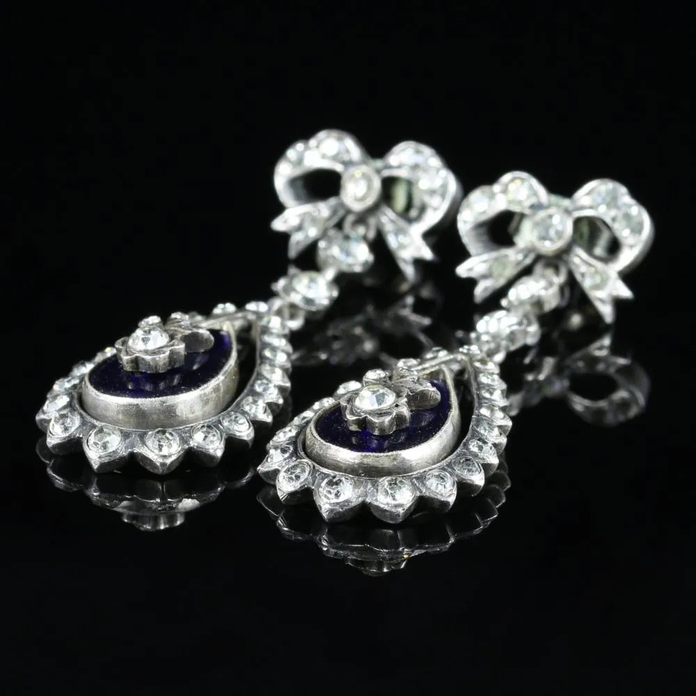 Antique Victorian Blue Enamel Paste Earrings Circa 1890