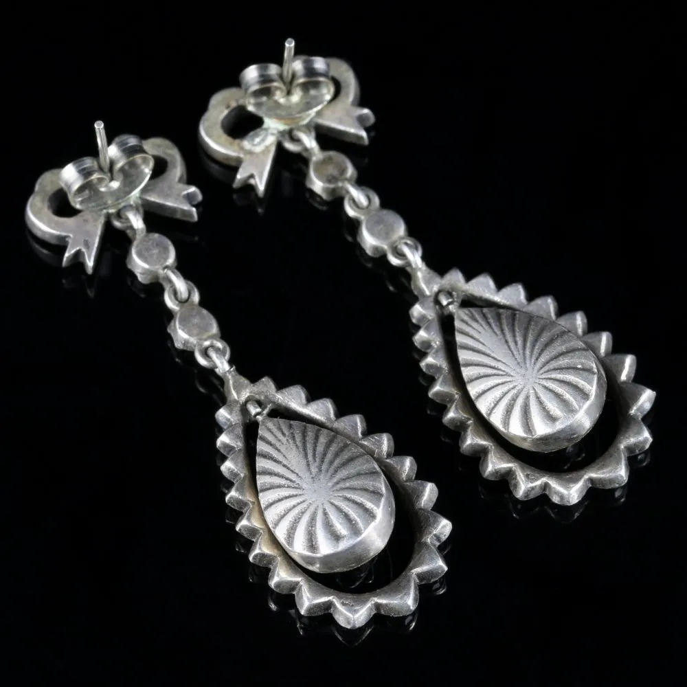 Antique Victorian Blue Enamel Paste Earrings Circa 1890