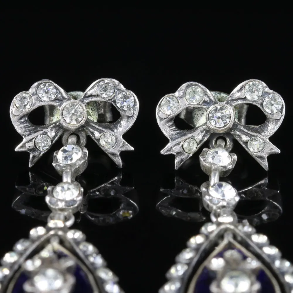 Antique Victorian Blue Enamel Paste Earrings Circa 1890