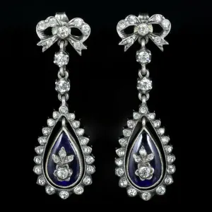 Antique Victorian Blue Enamel Paste Earrings Circa 1890