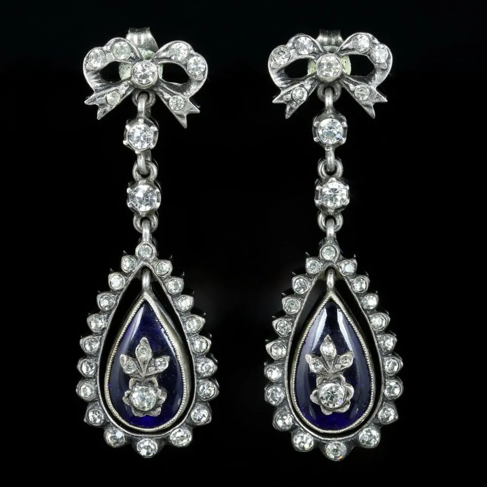 Antique Victorian Blue Enamel Paste Earrings Circa 1890