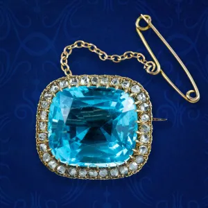 Antique Victorian Blue Paste Diamond Brooch 15ct Gold
