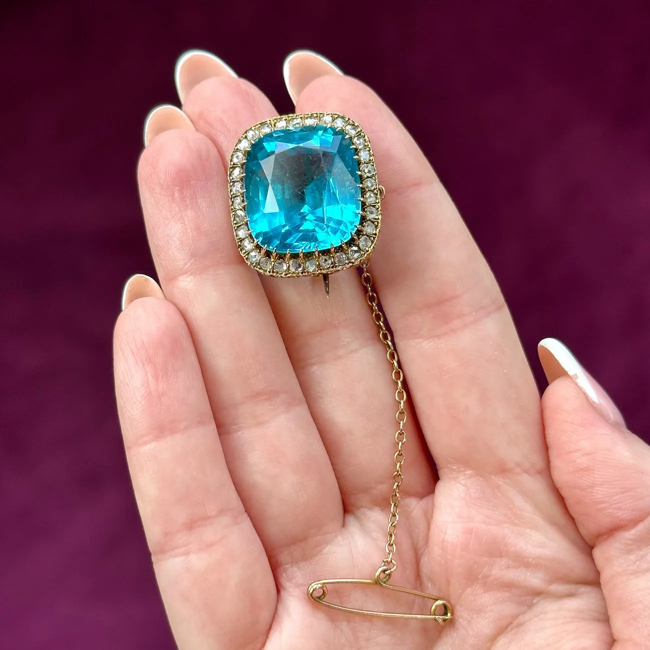 Antique Victorian Blue Paste Diamond Brooch 15ct Gold
