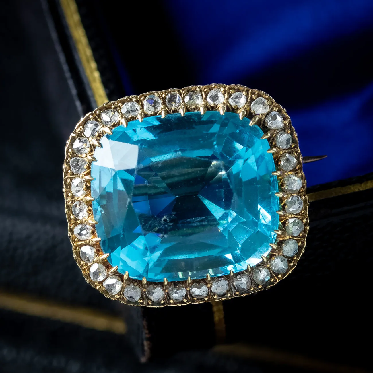 Antique Victorian Blue Paste Diamond Brooch 15ct Gold
