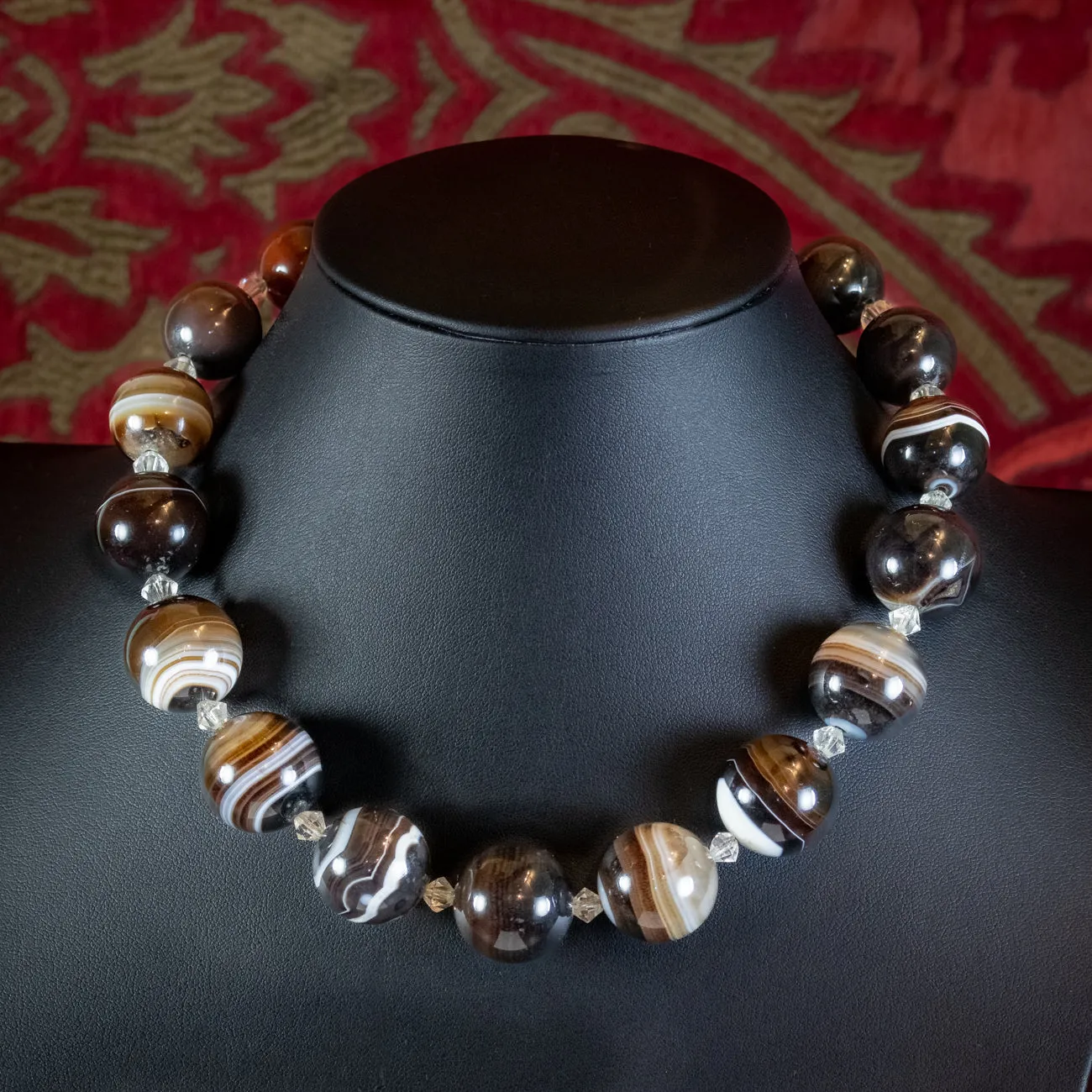 Antique Victorian Bullseye Agate Bead Necklace
