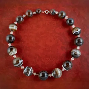 Antique Victorian Bullseye Agate Bead Necklace