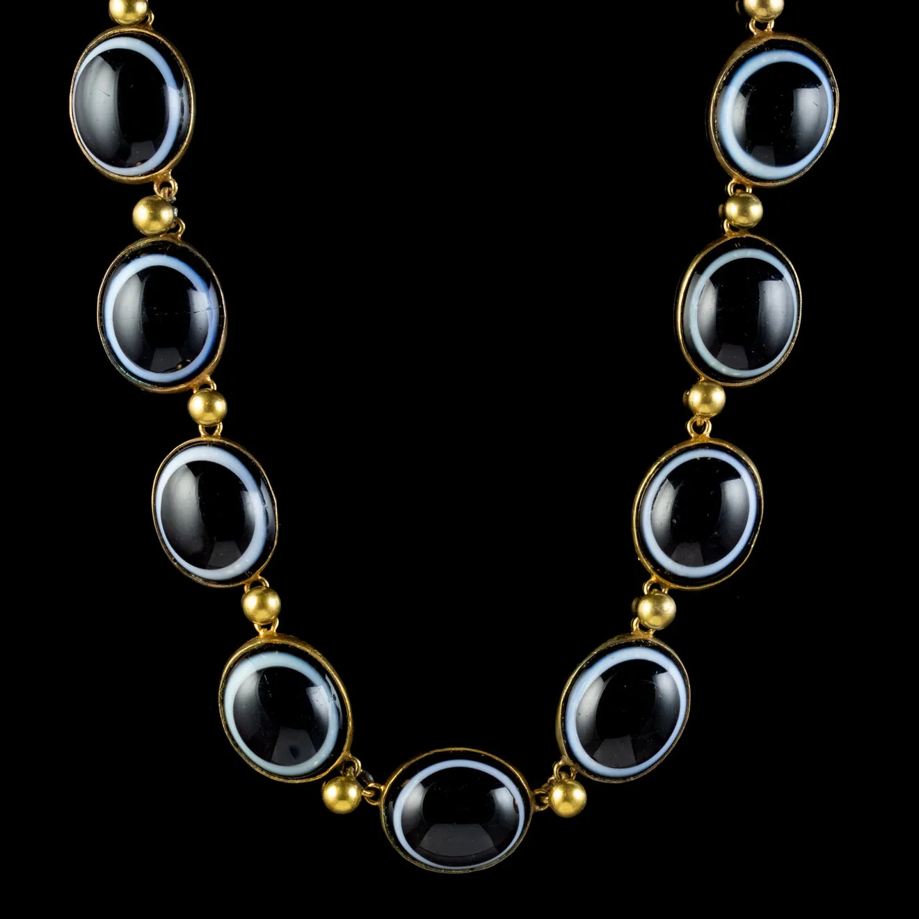 Antique Victorian Bullseye Agate Necklace Circa 1900