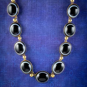 Antique Victorian Bullseye Agate Necklace Circa 1900