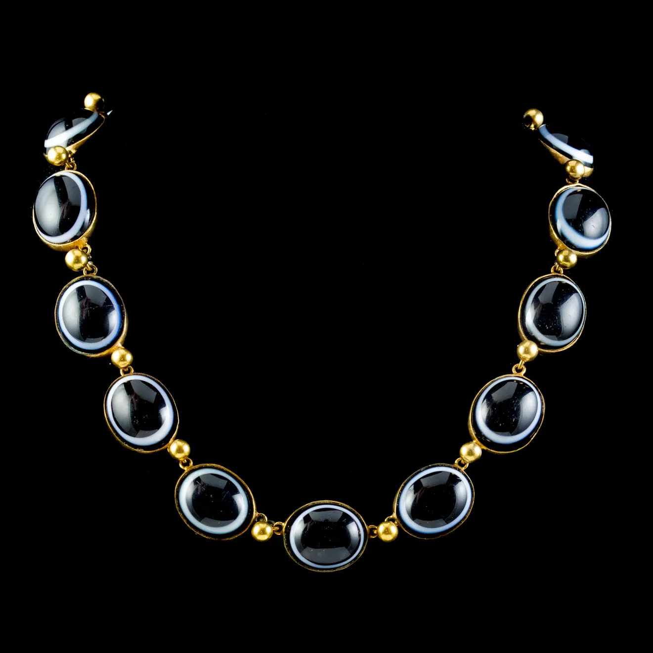 Antique Victorian Bullseye Agate Necklace Circa 1900