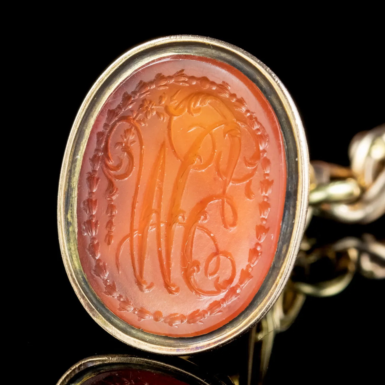 Antique Victorian Curb Charm Bracelet 9ct Gold With Seven Agate Fobs