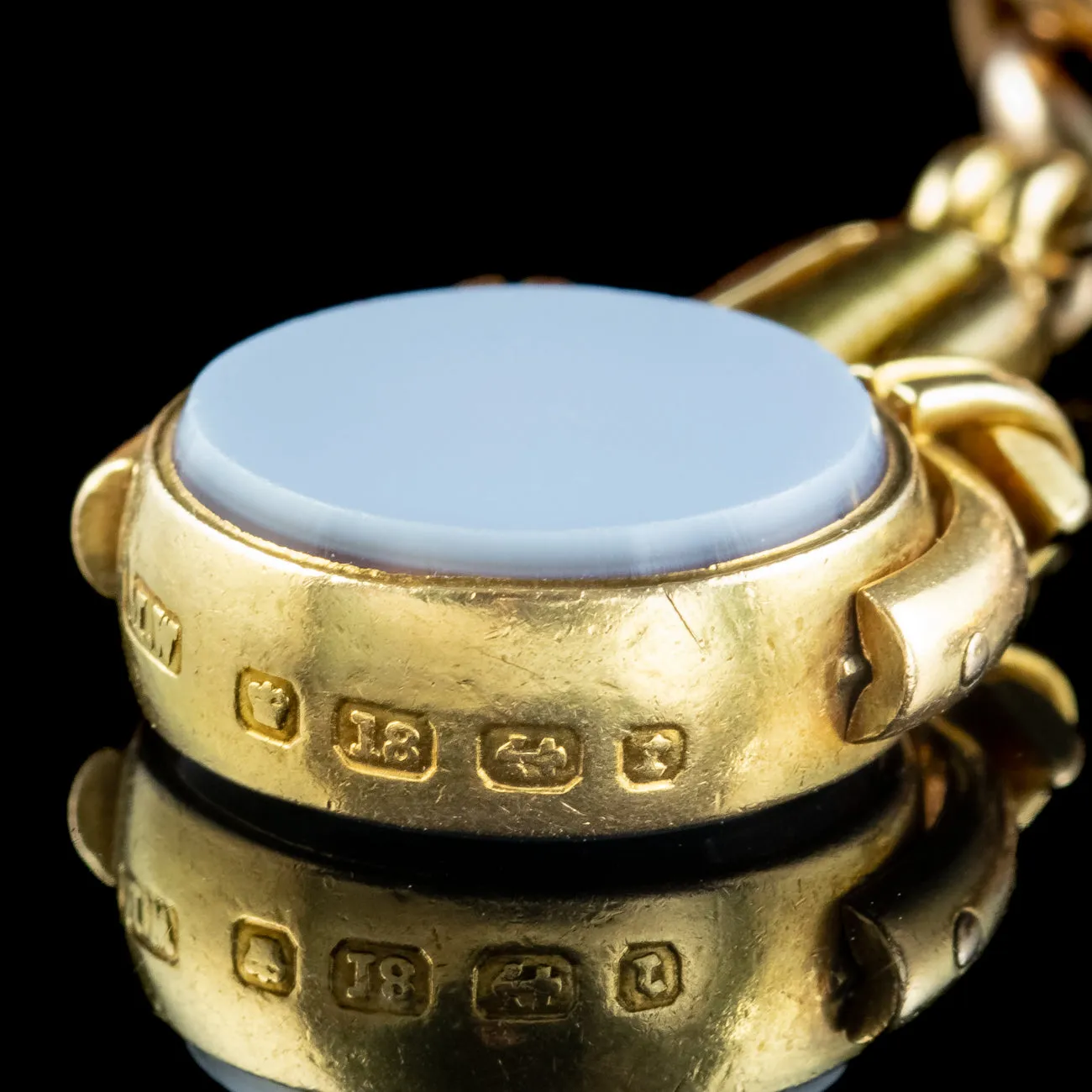 Antique Victorian Curb Charm Bracelet 9ct Gold With Seven Agate Fobs