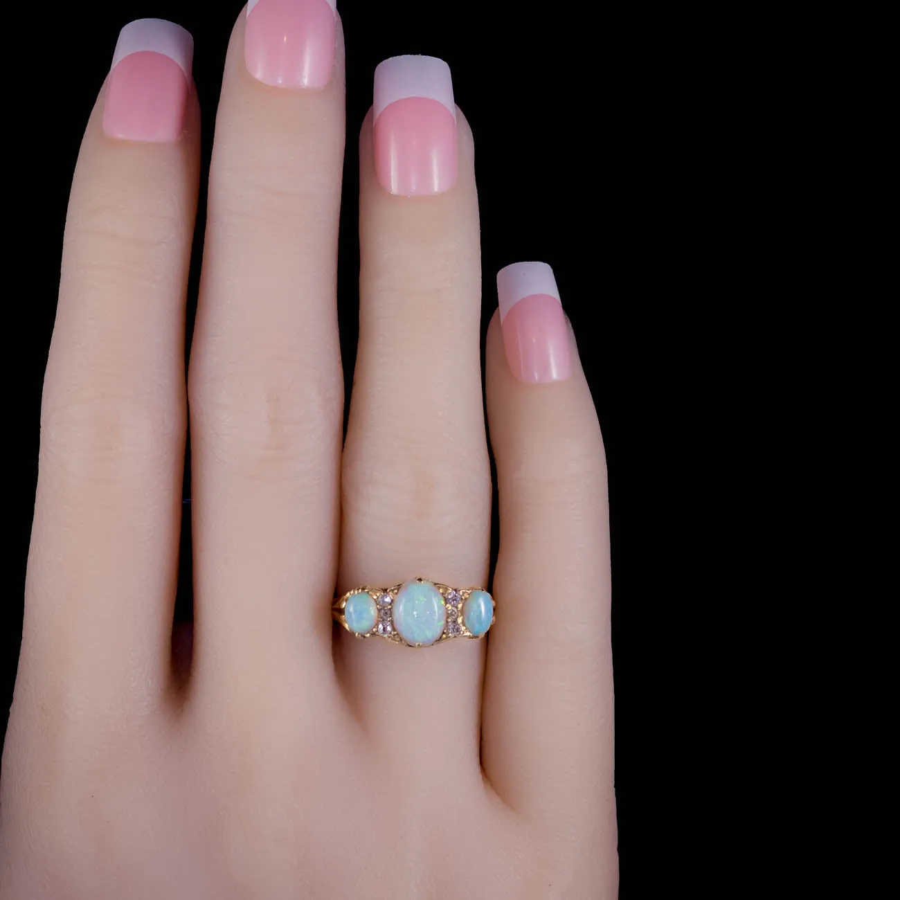 Antique Victorian Opal Diamond Ring 18Ct Gold Circa 1900 Boxed