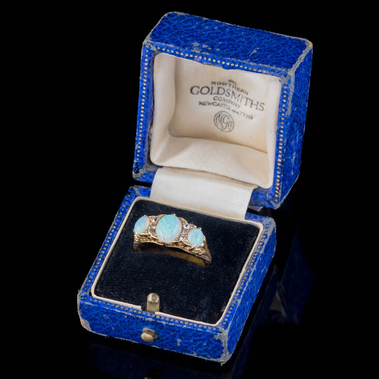 Antique Victorian Opal Diamond Ring 18Ct Gold Circa 1900 Boxed