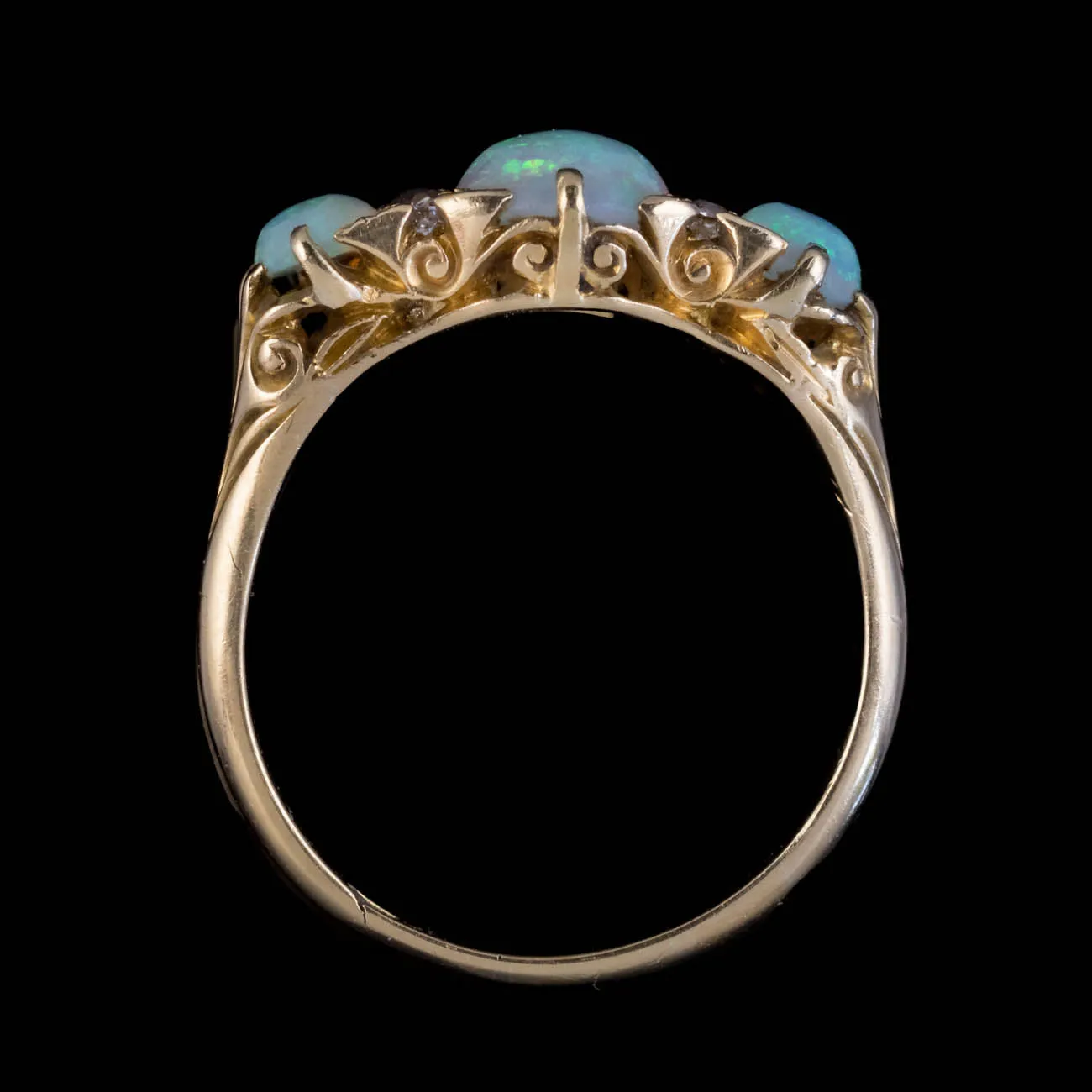 Antique Victorian Opal Diamond Ring 18Ct Gold Circa 1900 Boxed
