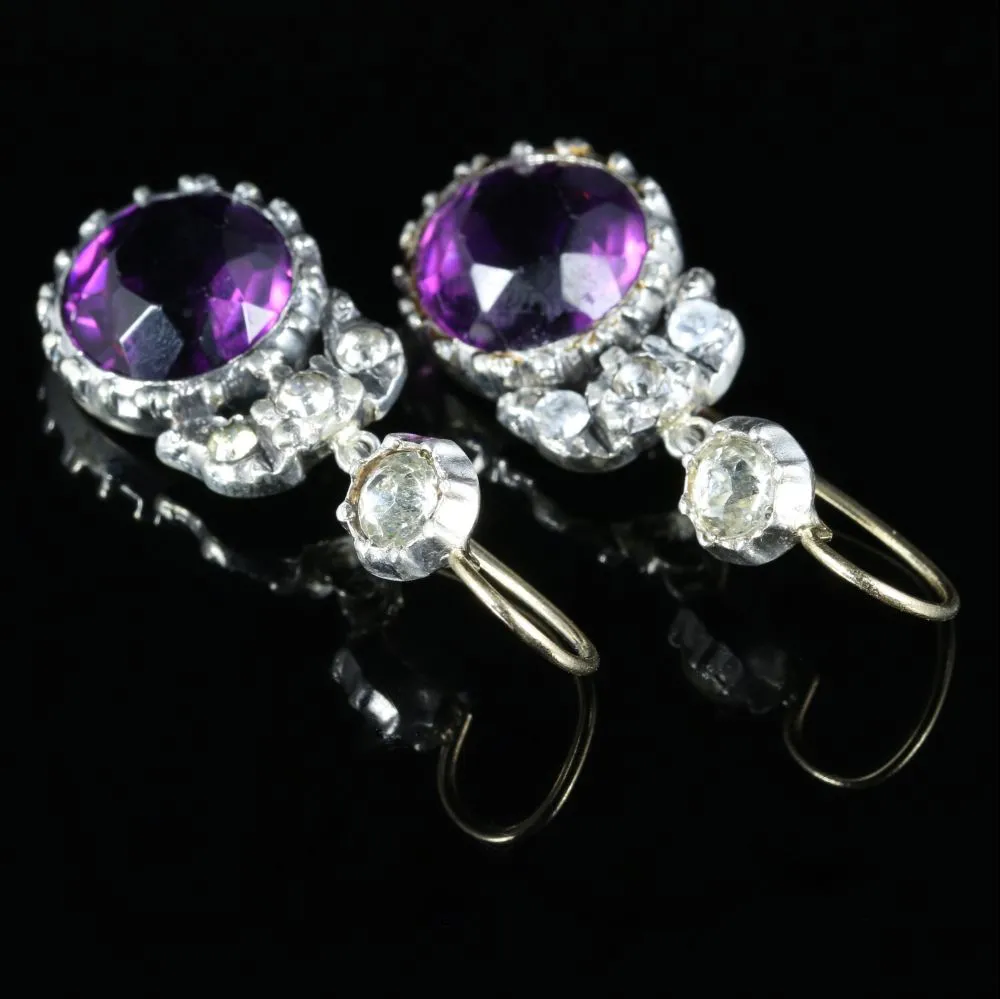 Antique Victorian Paste Drop Earrings Gold Silver Circa 1900