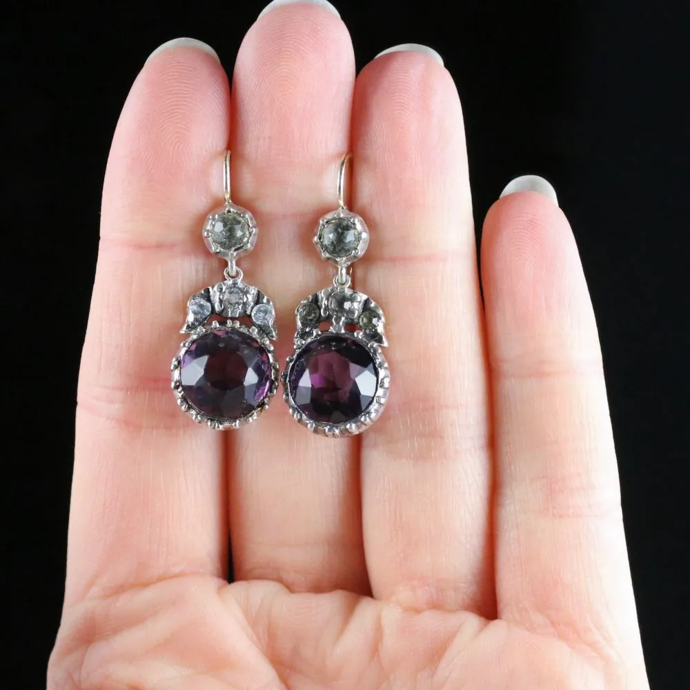 Antique Victorian Paste Drop Earrings Gold Silver Circa 1900