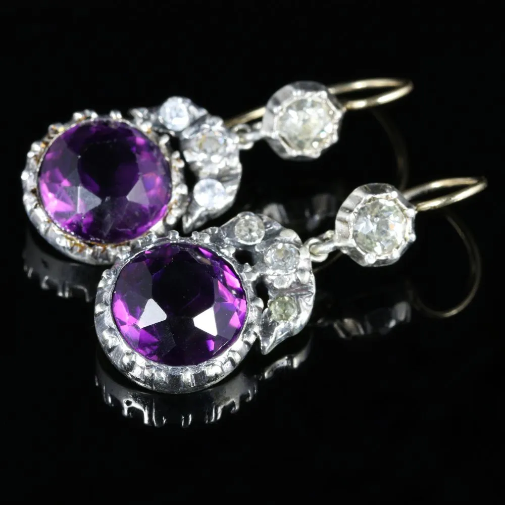Antique Victorian Paste Drop Earrings Gold Silver Circa 1900