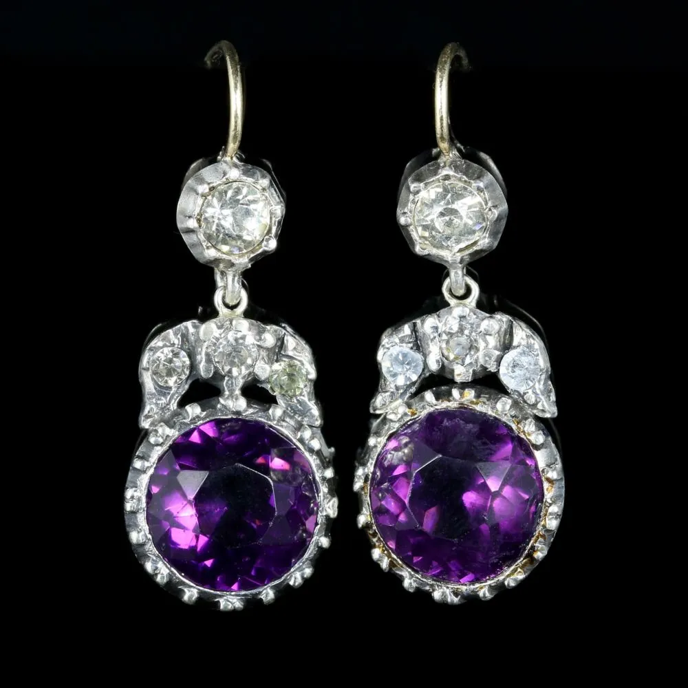 Antique Victorian Paste Drop Earrings Gold Silver Circa 1900