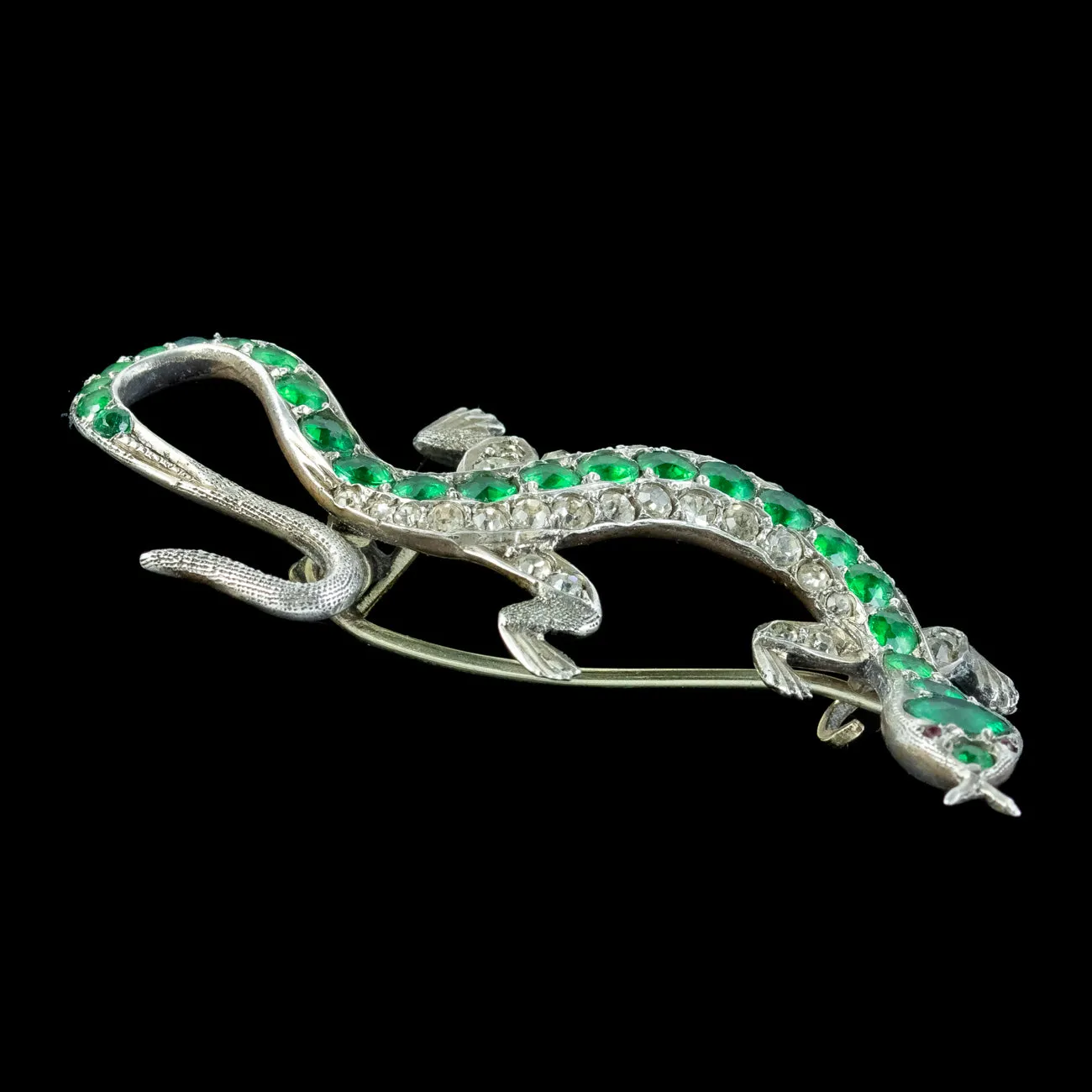 Antique Victorian Paste Lizard Brooch Silver
