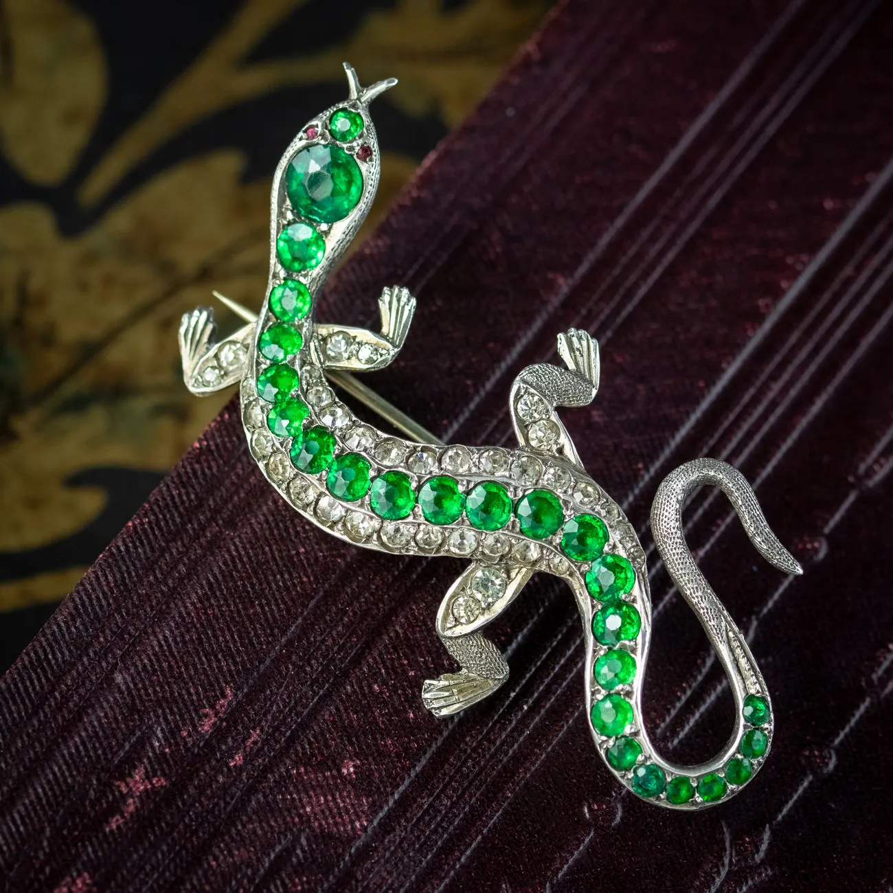 Antique Victorian Paste Lizard Brooch Silver