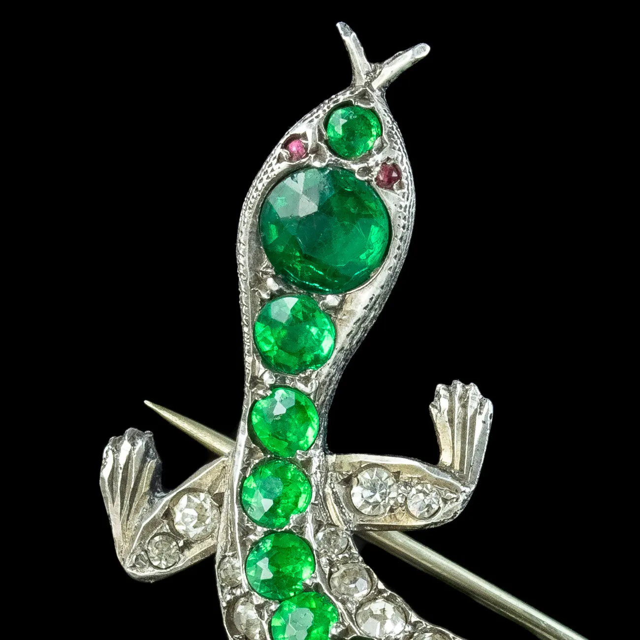 Antique Victorian Paste Lizard Brooch Silver