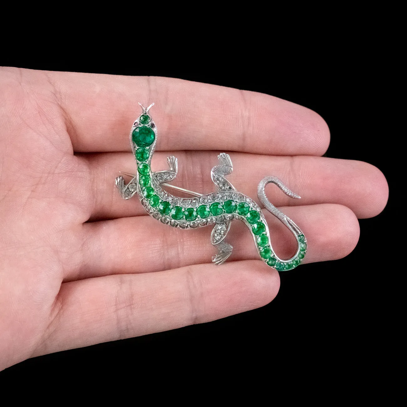 Antique Victorian Paste Lizard Brooch Silver